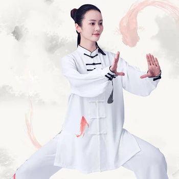 Кунг-фу, Тай-чи Облекло за Бойни Изкуства Тайцзицюань Ушу Униформи уин Чун Бяла Ръчно Рисувани Koi 2022 Нов Стил