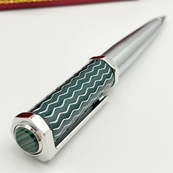 Луксозна химикалка писалка с осмоъгълна зелен волновым картина с високо качество в една декоративна червена кутия
