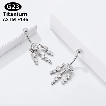 Луксозни пръстени за пъпа с кристали, цирконий 14 ГРАМА Титан G23 дамски плажни окачване за пиърсинг на пъпа, секси бижута за тяло, подарък