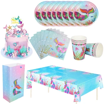 Малката русалка, декор за парти, набор от прибори за еднократна употреба за рождения ден на русалки, аксесоари за парти в чест на първия рожден ден на морска момичета