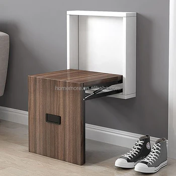 модерен невидим стол за баня, работа на смени обувки, спестяване на пространство, дървен стенен монтаж окачен сгъваем стол за дома