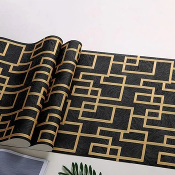 Модерни геометрични latticework тапети Черното злато Хотелски кабинет Дневна спалня Тапети тапети с 3D релефни тапети