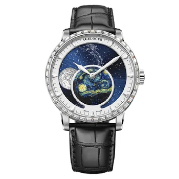Мъжки автоматичен часовник PP, ръчни часовници Moonphase, механични часовници Van Gogh, мъжки водоустойчив рокли Relogio Masculino