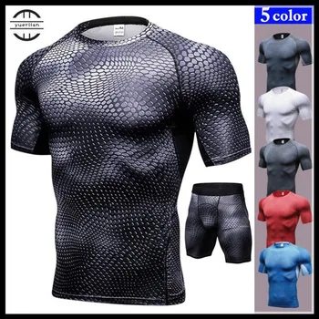 Мъжки компресия облекло Бельо Pro Shaper, Шорти, 3D Облегающая тениска + Боксерки, Стръмни Разтеглив бързо съхнещи Влагоотводящие Спортни Комплекти За Фитнес