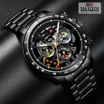 Мъжки часовник HAIQIN 2020, луксозни автоматични ръчен часовник пионер лидер на марката за мъже, механичен стоманен скелет, 5 бара, водоустойчив Reloj hombres