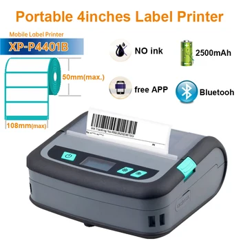 Най-новият XP-P4401B Безжичен Принтер за Етикети Преносим 4-инчов Принтер за Етикети за доставка/Express/Термален Принтер за етикети с баркод, с Android и iOS