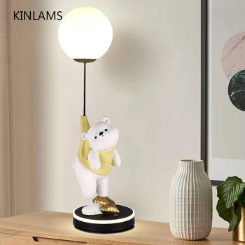 Настолна лампа cartoony модерен тенис на нощна светлина с образа на мечка, декоративни орнаменти, нощна лампа за детска стая, статуи, лампа, с регулируема яркост, сензорен лампа