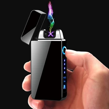 НОВА Мода USB Акумулаторна Електронна Запалка за Цигари, Двухдуговая Плазмена Запалка с Индикатор за заряд на батерията