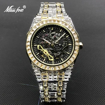 Нови мъжки бижута, часовници от муассанита, механичен мъжки часовник в стил хип-хоп, луксозни автоматични ръчен часовник от стомана ААА, покрити с лед за мъже, бижута