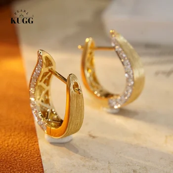 Обеци от жълто злато, 18 карата KUGG, обици капка с естествени диаманти 0,44 карата, луксозен интериор в стил INS за банкет Lade Senior