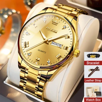 Оригинални златни часовници от водеща марка за мъже, луксозни водоустойчив кварцов класически ръчен часовник с дата от неръждаема стомана, подаръчен комплект Reloj Hombres