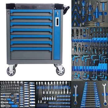 По-ниската цена - Професионален шкаф за инструменти със 7 чекмеджета и набор от инструменти 258 бр.