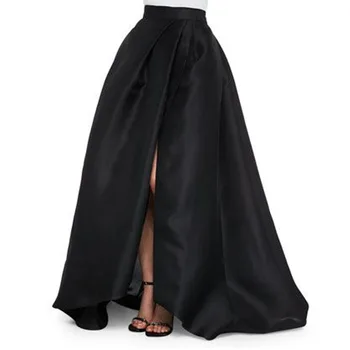 Секси черни сатенени дълги поли, нов дизайн, шикозни поли в пола с цепка отстрани, на невидим цип, модни дамски макси поли Saia