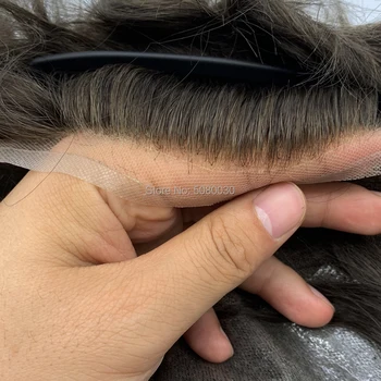 Система за ремонт на коса за мъже Q6 База Отбеленный възел човешки на косата на Перука Лейси система натурална линия на растеж на косъма Косата Реми Безплатна доставка
