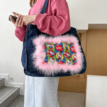 Скъпа чанта през рамо Sanrio Hellokitty Голям Капацитет, Креативна Мультяшная Чанта за Момичета, Холщовая Чанта, Раница, Чанта за Компютър
