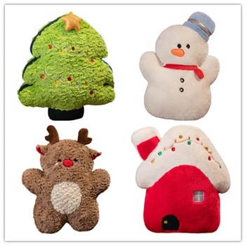 Сладки плюшени играчки за коледно парти, Коледно дърво, растение, снежен човек, елен, декорация за дома, мека възглавница, подарък за рожден ден