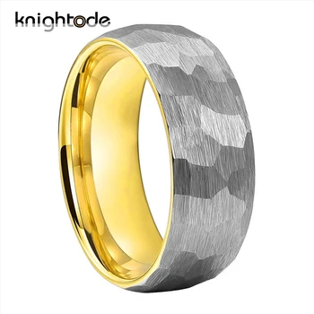 Сребро многостранно годежен пръстен от волфрам карбид цвят ковано злато, пръстени за двойката, възпоменателни пръстени, матиран купол, комфортна кацане
