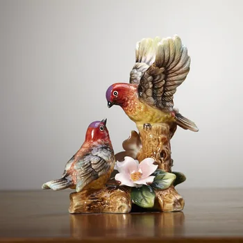 Сънливи порцеланова фигурка на двойка птици-врабчета керамика, ръчно изработени Птици за любителите на Мини Декор Подарък Занаят Украшение Аксесоари