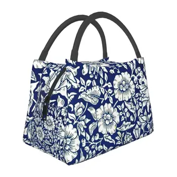 Уилям Морис, синята слез, цветя модел, изолирани чанти за обяд за жени, преносим охладител, термална кутия за Bento, работна кутия за пикник