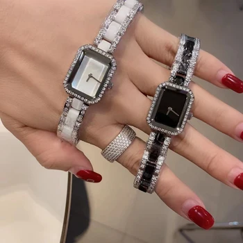 Универсален ръчен часовник с квадратна веригата, инкрустирани с диаманти, дамски кварцов модни темпераментни часовници