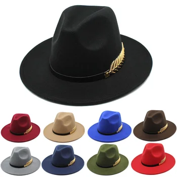 Филц шапки с голяма периферия за жени, реколта църковни шапки в британския стил, женски филц шапка с плоска периферия, есенно-зимна дамска шапка фетровая
