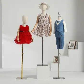 Форма на рокли, текстилен калъф половина на тялото, детска модел, модел на манекен, торс, желязна основа с дървени дръжки за витрини