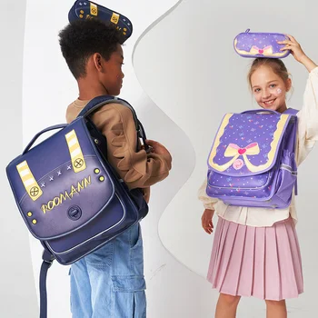 Чанта за книги, висококачествена раница за начално училище, безопасна светоотражающая лента, водоустойчива, сладък cartoony училище раница с двойно рамо, детски