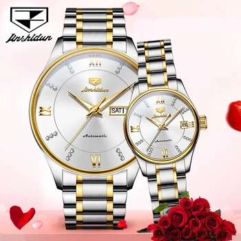 Часовник за двойки TAXAU Луксозни автоматични механични часовници е от неръждаема стомана, водоустойчиви часовници за жени, и за мъже, подарък за фен часа