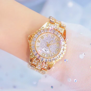 Часовници дамски известната марка, моден дамски кварцов часовник с кристали, дамски ръчен часовник от розово злато с диаманти, Reloj Mujer
