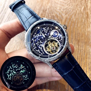 Часовници с звездното небе, мъжки автоматично механични ръчни часовници, луксозни 43 мм, фаза на Луната, звездни светещи часовници, мъжки е най-добрата марка MUKUO 2022