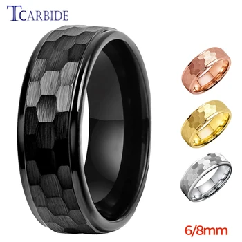 Черен пръстен с чук, вольфрамовое годежен пръстен за мъже и жени, модни бижута, куполообразное, лек гланц, 6 мм, 8 мм, комфортна кацане