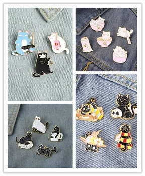 Японската скъпа брошка от сплав с анимационни любимци, творчески сладък наборный икона във формата на котка-архата, емайл, аксесоари, доставка, подарък за влюбени
